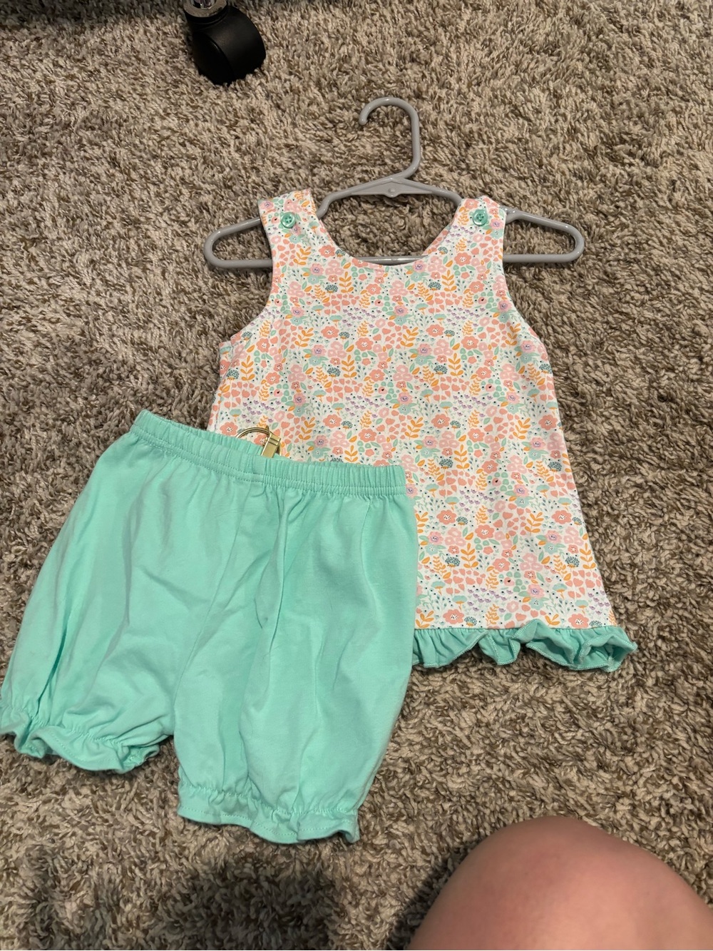 Girls Mint Floral Ruffle Hem Matching Set